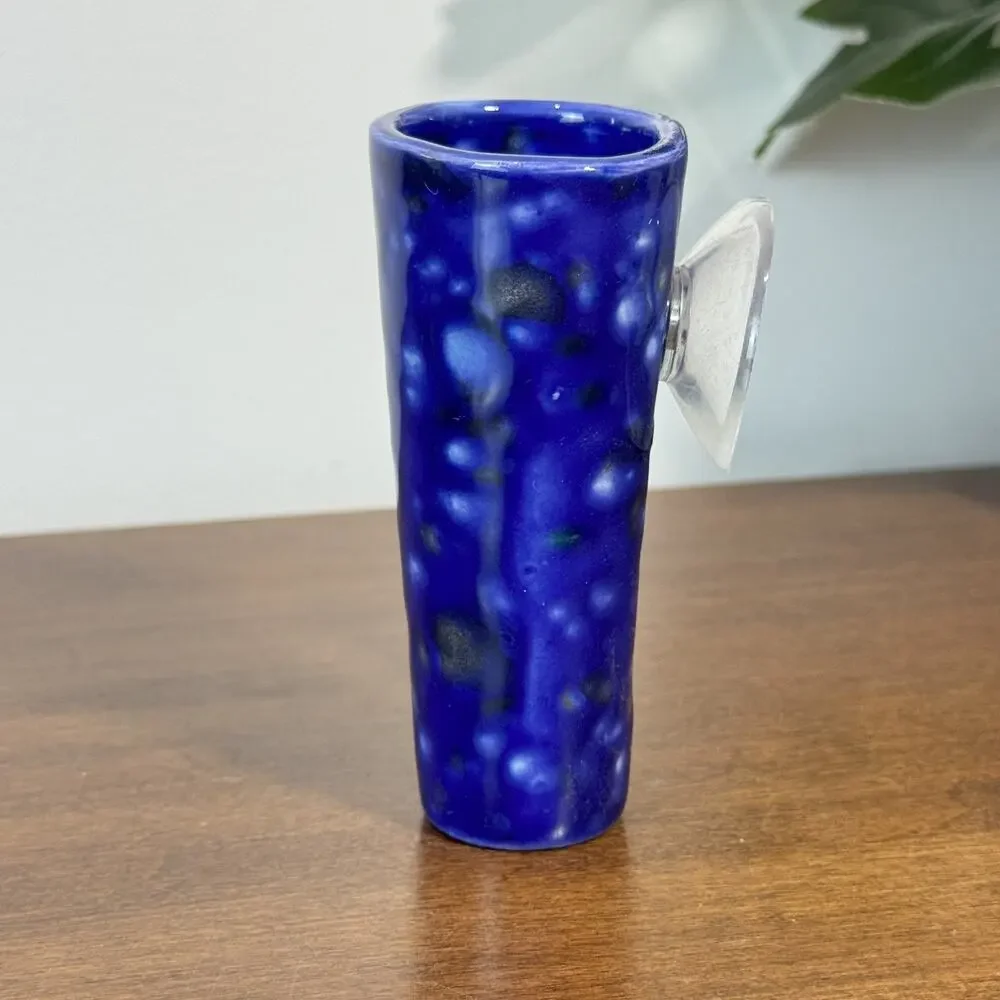 Vintage Mid-Century Modern Cobalt Blue Speckled Glaze Wall Vase Suction Cup